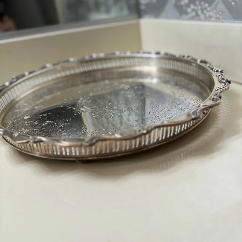 Vintage antique Joanne Silverplate Hollowware webster wilcox tray plate serving